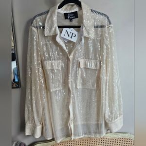 NWT Nina Parker Sequin Sheer Blouse Oat Latte Color - Size 3x